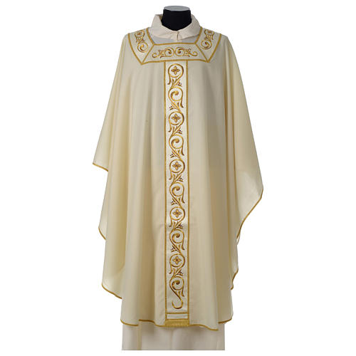 Priest Chasuble and Satin Stole in 100% wool with machine embroidered Gamma 1