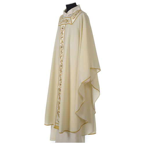 Priest Chasuble and Satin Stole in 100% wool with machine embroidered Gamma 3