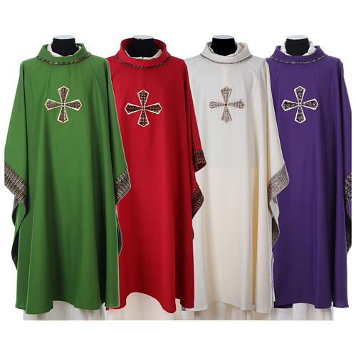 Chasuble in 100% polyester with inserts in fabric and embroidered cross Gamma 1