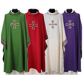 Monastic Chasuble in 100% polyester with inserts of fabric and embroidered cross Gamma