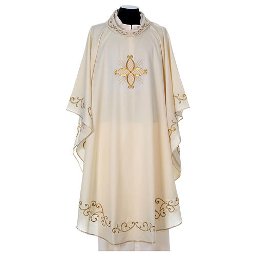 Semi-Gothic Chasuble in 100% wool with embroidered cross on neck Gamma 7