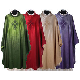 STOCK Liturgical Wool Chasuble in blended color with embroided Cross Gamma