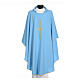 Light blue chasuble in 100% polyester with golden cross s5