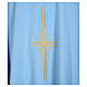 Light blue chasuble in 100% polyester with golden cross s3