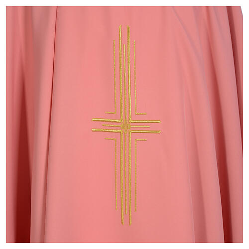 Pink chasuble, 100% polyester, golden cross 3