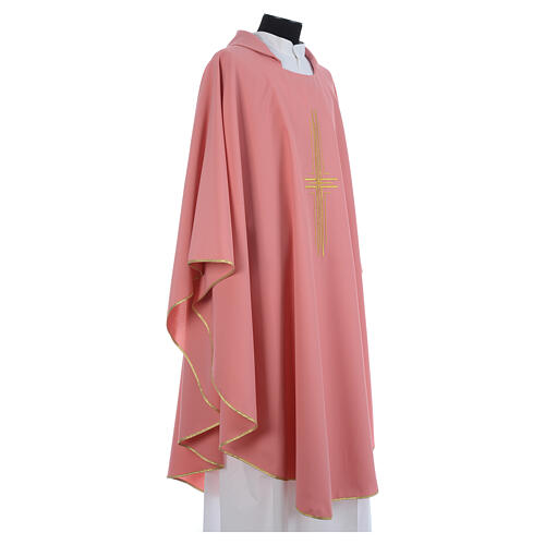 Pink chasuble, 100% polyester, golden cross 6