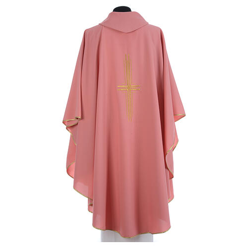 Pink chasuble, 100% polyester, golden cross 7