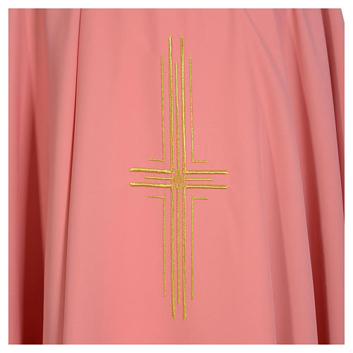 Chasuble rose 100% polyester croix dorée 3