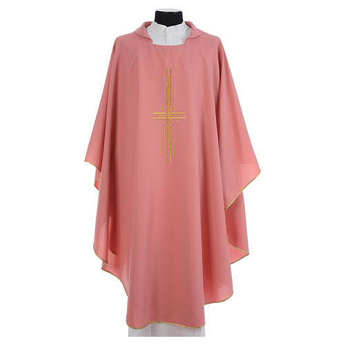 Chasuble rose 100% polyester croix dorée 5