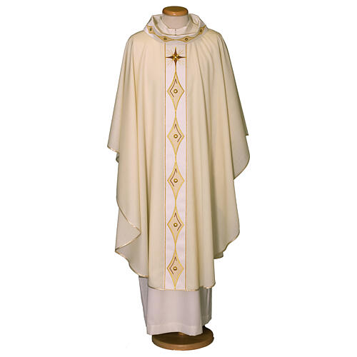 Chasuble in pure wool with embroidered orphrey and collar Gamma 3