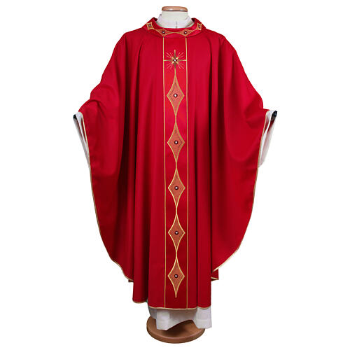 Chasuble in pure wool with embroidered orphrey and collar Gamma 4