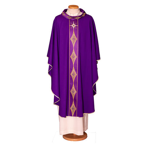 Chasuble in pure wool with embroidered orphrey and collar Gamma 6