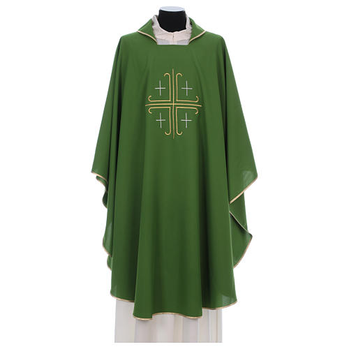Chasuble in polyester crepe with central cross and for crosses 1