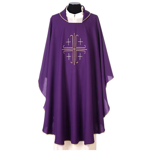 Chasuble in polyester crepe with central cross and for crosses 7