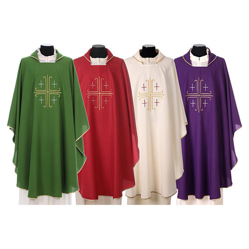 Casulla crepe poliéster cruz central y cuatro cruces 1