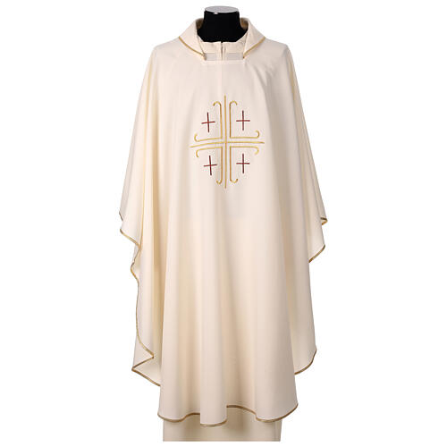 Casulla crepe poliéster cruz central y cuatro cruces 6