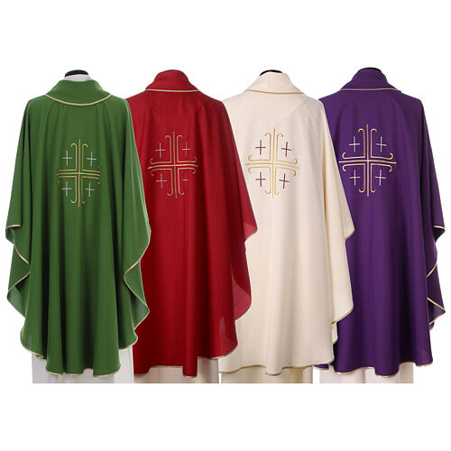 Catholic Chasuble in polyester crepe with central cross and four crosses 8
