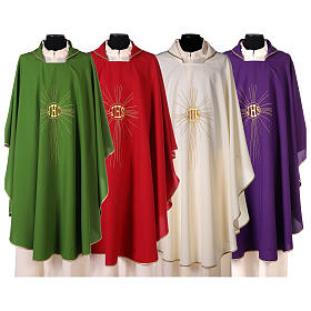 Chasuble in polyester crepe with rays and JHS symbol