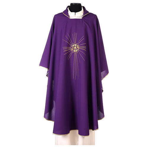 Chasuble in polyester crepe with rays and JHS symbol 6