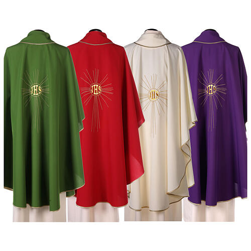 Chasuble in polyester crepe with rays and JHS symbol 9