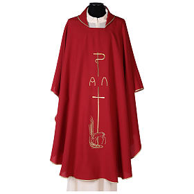Chasuble in polyester canvas with cross and deer