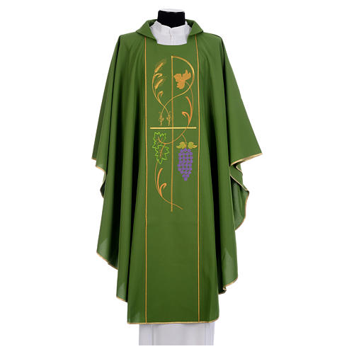 Liturgical Chasuble in 100% polyester Chi-Rho, grapes, ears of wheat 1