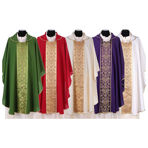 Chasuble with galloon on the front in Vatican fabric, 100% polyester 1