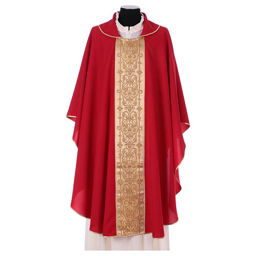 Chasuble with galloon on the front in Vatican fabric, 100% polyester 4