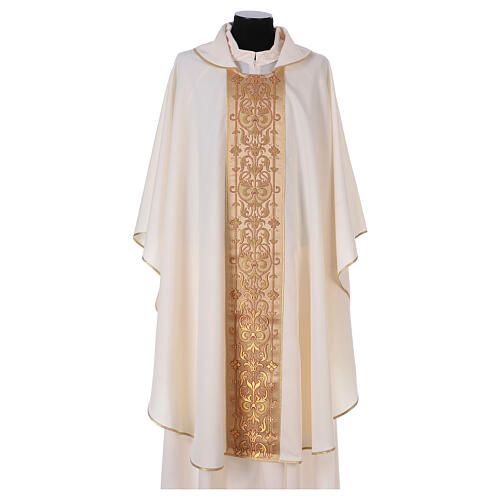 Chasuble with galloon on the front in Vatican fabric, 100% polyester 5