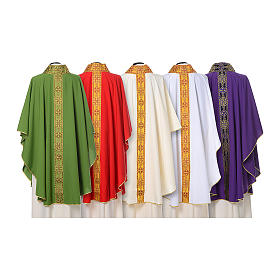 Chasuble with V neckline and decoration on front and back, 100% polyester