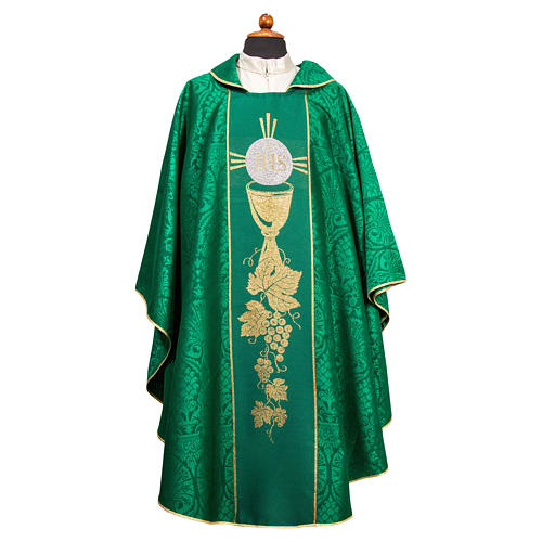 Chasuble with embroidered orphrey in Damask fabric 1