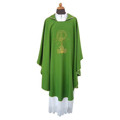 Chasuble with Dove and Lily embroidered on front and back, Vatican fabric, 100% polyester 1