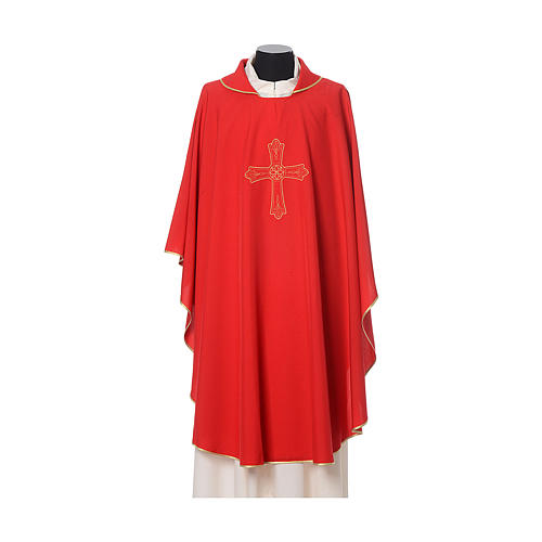 Chasuble broderie croix fleur avant arrière tissu Vatican 100% polyester 4