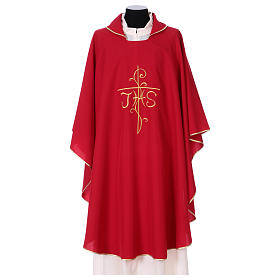 Chasuble with JHS embroidered on front and back, Vatican fabric