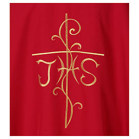 Casulla bordado cruz JHS delante detrás tejido Vatican 100% poliéster