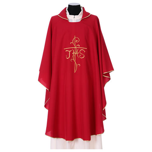 Chasuble broderie croix IHS avant arrière tissu Vatican 100% polyester 1