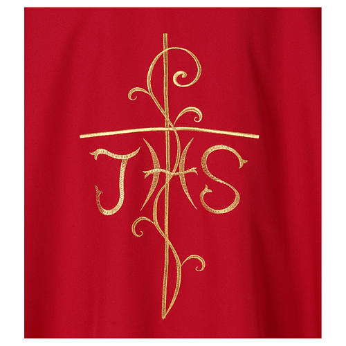 Chasuble broderie croix IHS avant arrière tissu Vatican 100% polyester 2