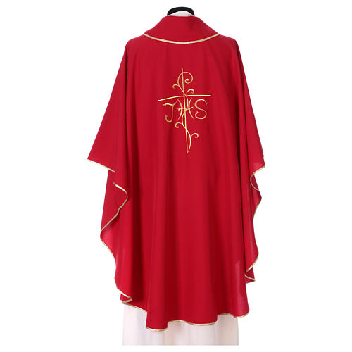 Chasuble broderie croix IHS avant arrière tissu Vatican 100% polyester 3