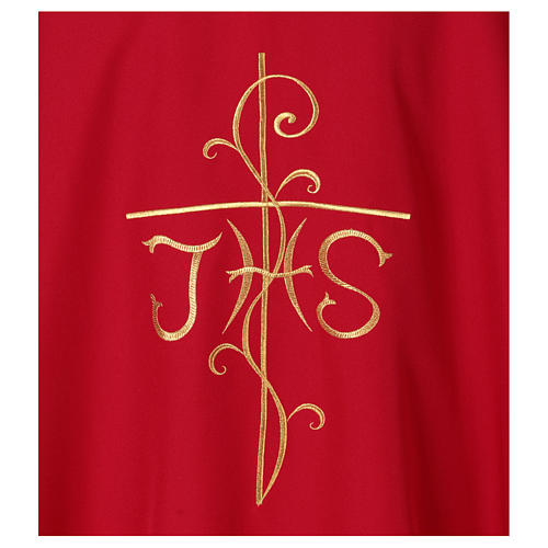 Casula bordado cruz IHS ambos lados tecido Vatican 100% poliéster 2
