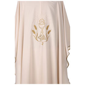 Chasuble of super light fabric with embroidery of chalice, grapes and ears of wheat front and back