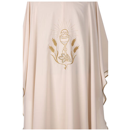 Chasuble of super light fabric with embroidery of chalice, grapes and ears of wheat front and back 2