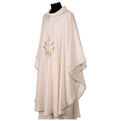 Chasuble of super light fabric with embroidery of chalice, grapes and ears of wheat front and back 3