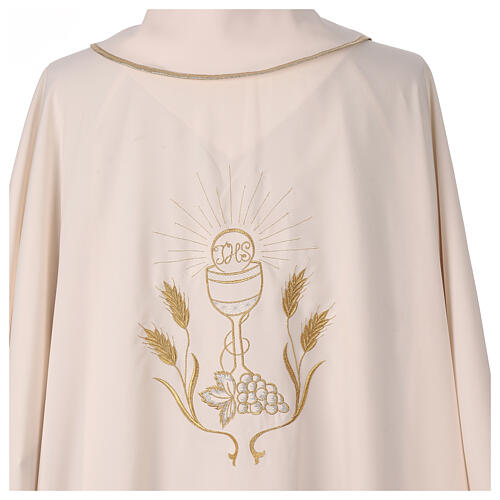 Chasuble of super light fabric with embroidery of chalice, grapes and ears of wheat front and back 4