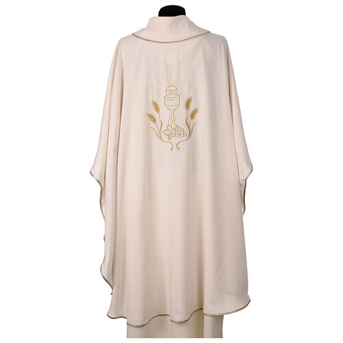 Chasuble of super light fabric with embroidery of chalice, grapes and ears of wheat front and back 5