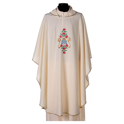 Marienkasel mit Rosenmotiv auf Vorder- und Rückseite bestickt Stoffqualität Vatican 100% Polyester 5