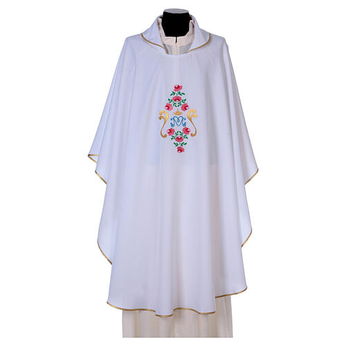 Marienkasel mit Rosenmotiv auf Vorder- und Rückseite bestickt Stoffqualität Vatican 100% Polyester 6