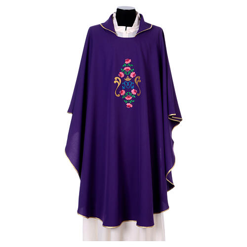 Marienkasel mit Rosenmotiv auf Vorder- und Rückseite bestickt Stoffqualität Vatican 100% Polyester 7