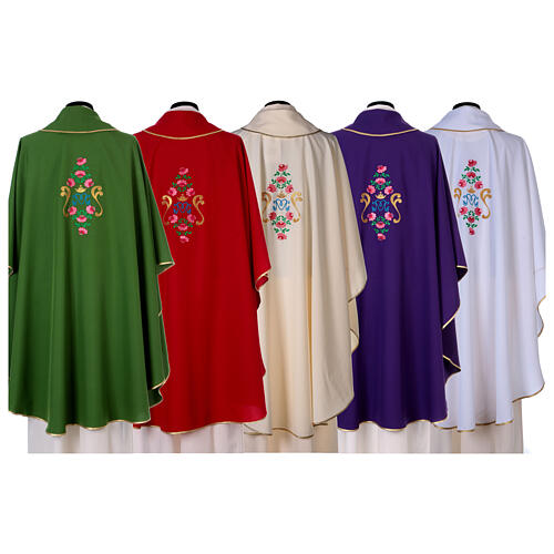 Marienkasel mit Rosenmotiv auf Vorder- und Rückseite bestickt Stoffqualität Vatican 100% Polyester 8