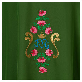Chasuble mariale broderie roses avant arrière tissu Vatican 100% polyester