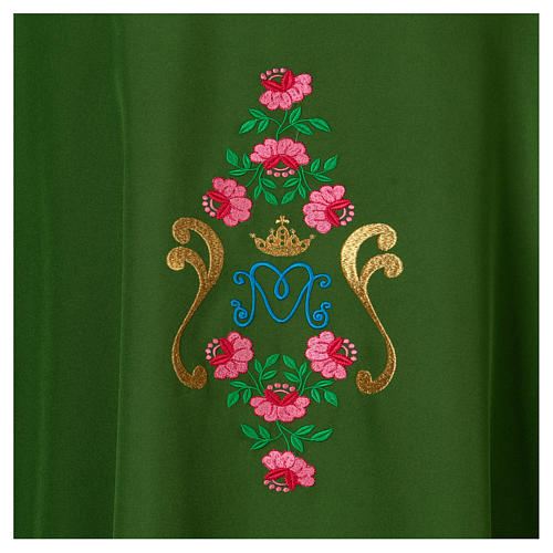 Chasuble mariale broderie roses avant arrière tissu Vatican 100% polyester 2